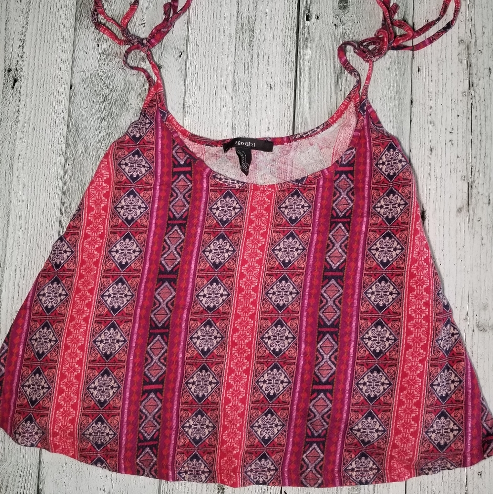 Forever 21 Red Patterned Crop Top